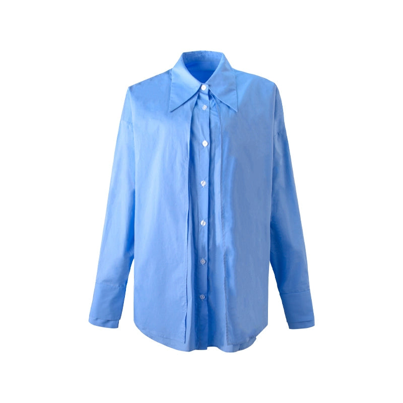 Blue Pointed Long-Sleeved Shirt