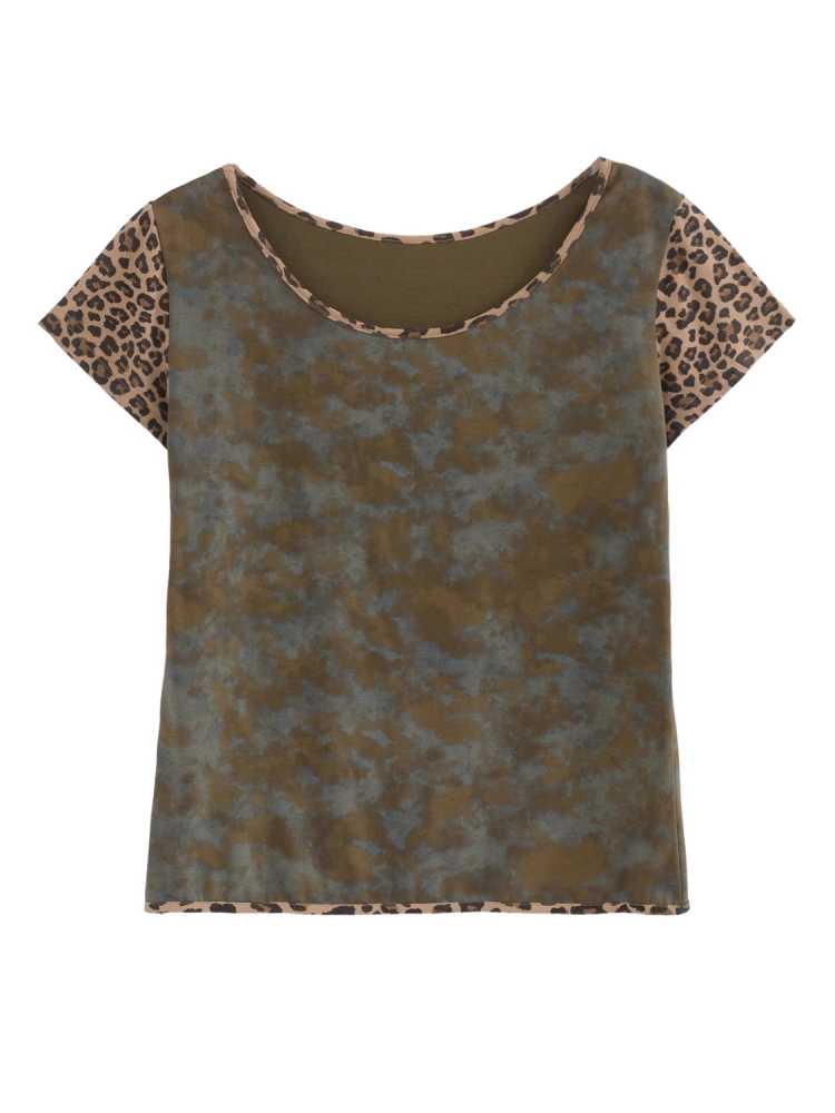 프린트 패치워크 티셔츠