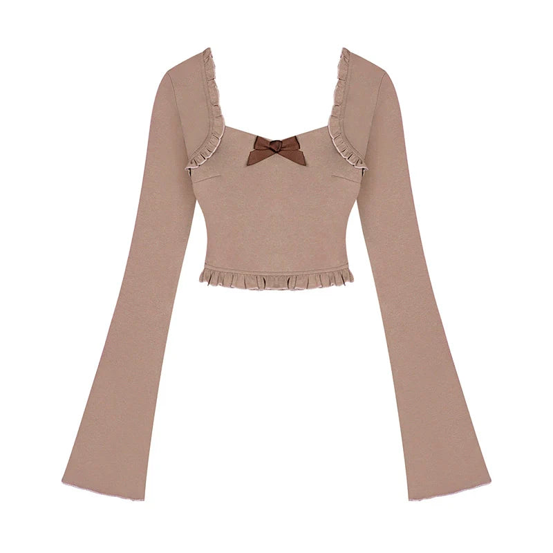 Bow Knot Slim Trumpet Sleeve Top