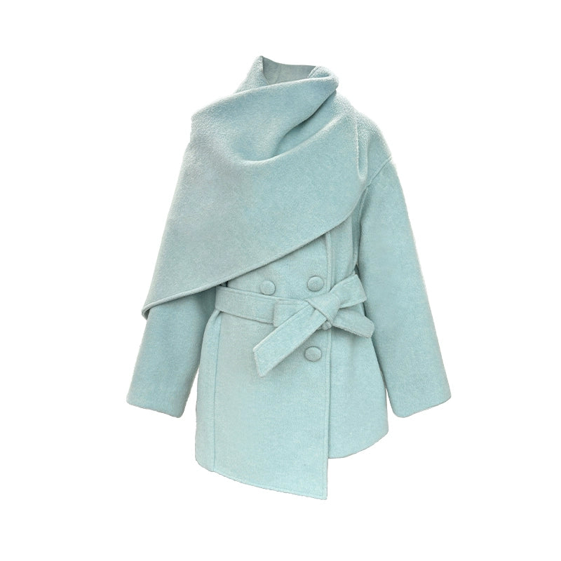Shawl Cape Tie-Up Wool Coat