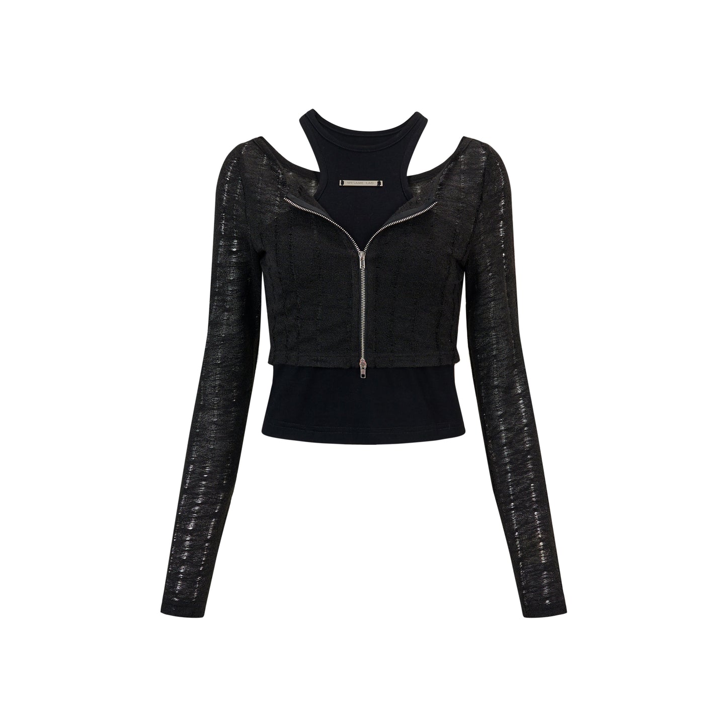 Löcheriger Reißverschluss-Cardigan & ärmelloses Top