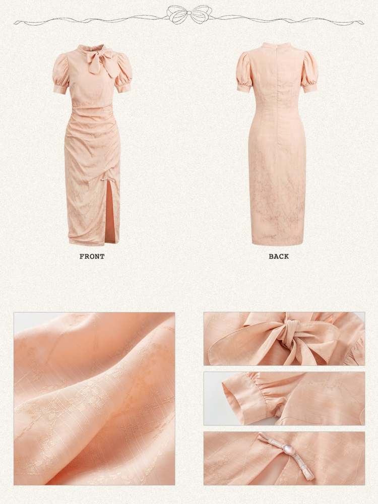 Chinesischer Stil Puffärmel Schlitzkleid