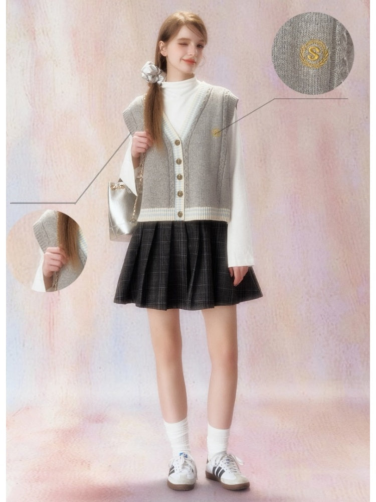 Embroidered V-Neck Knit Jacquard Vest Cardigan