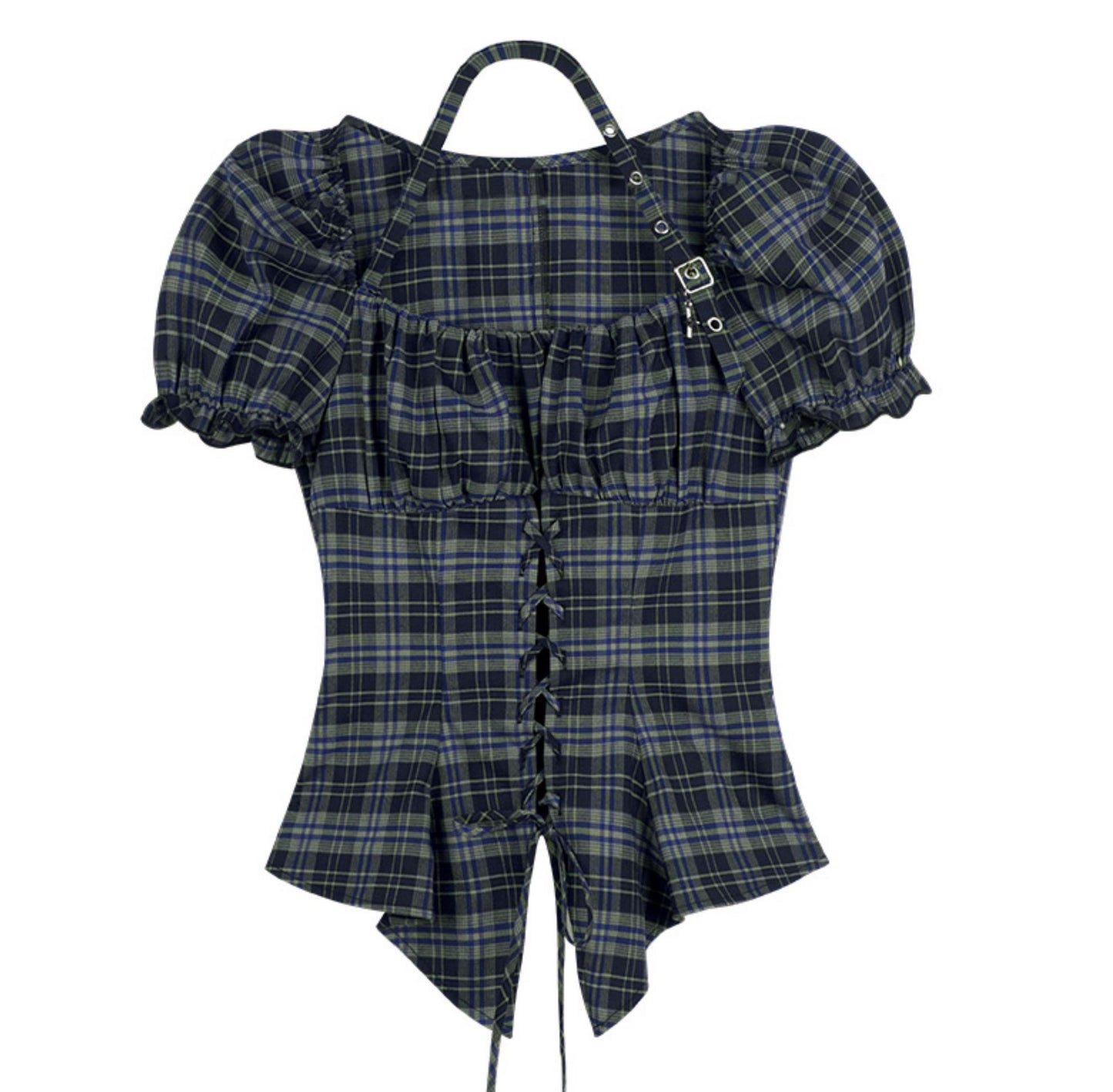 Vintage Green Check Summer Top