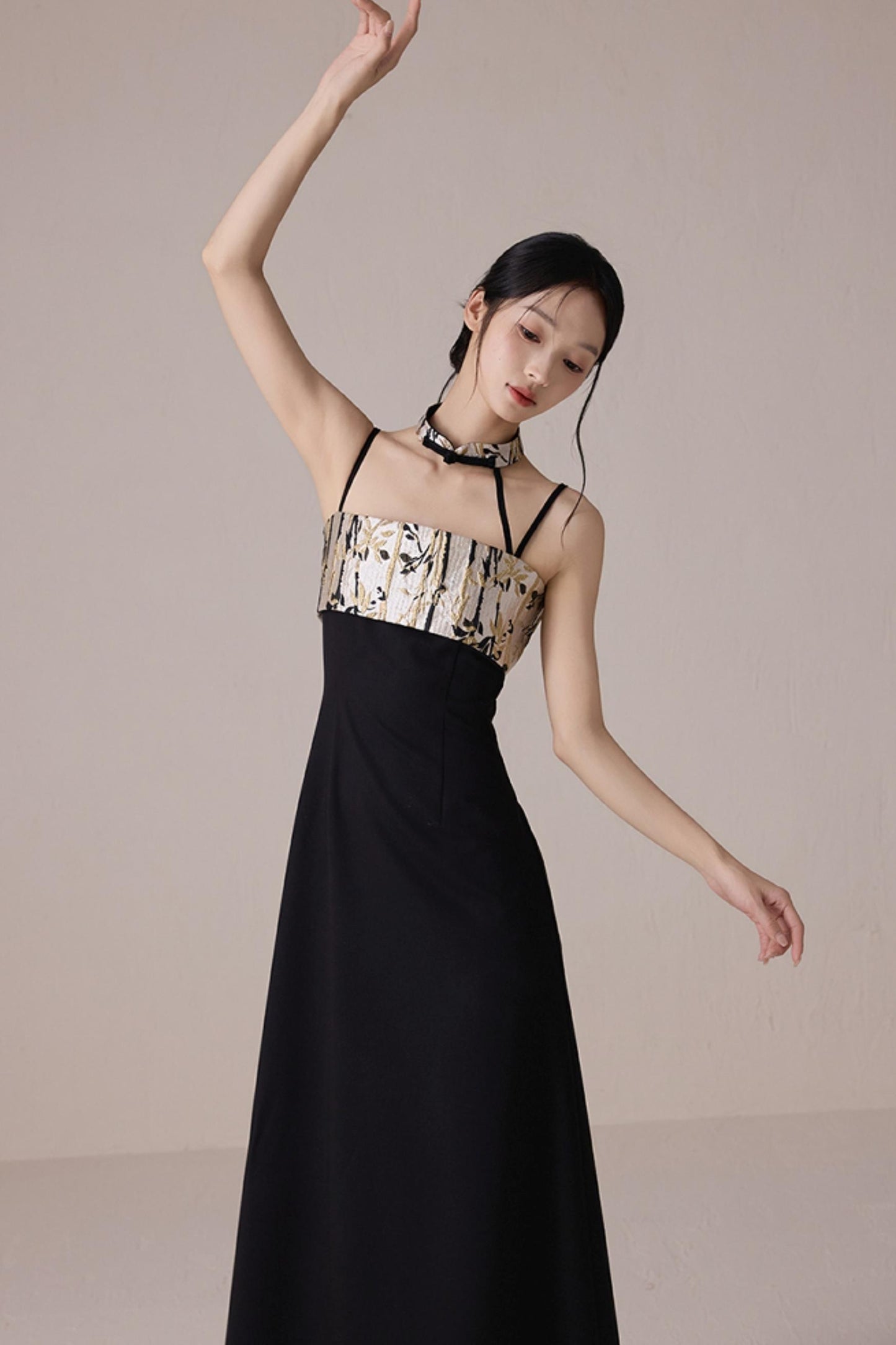 Bamboo Jacquard Halter Dress