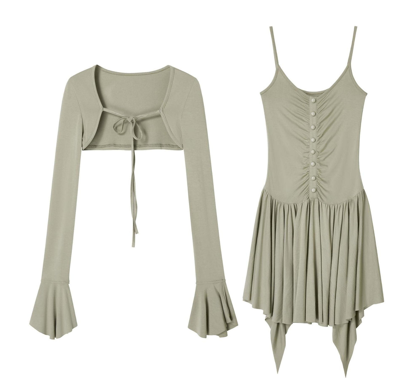 Green Halter Dress Set