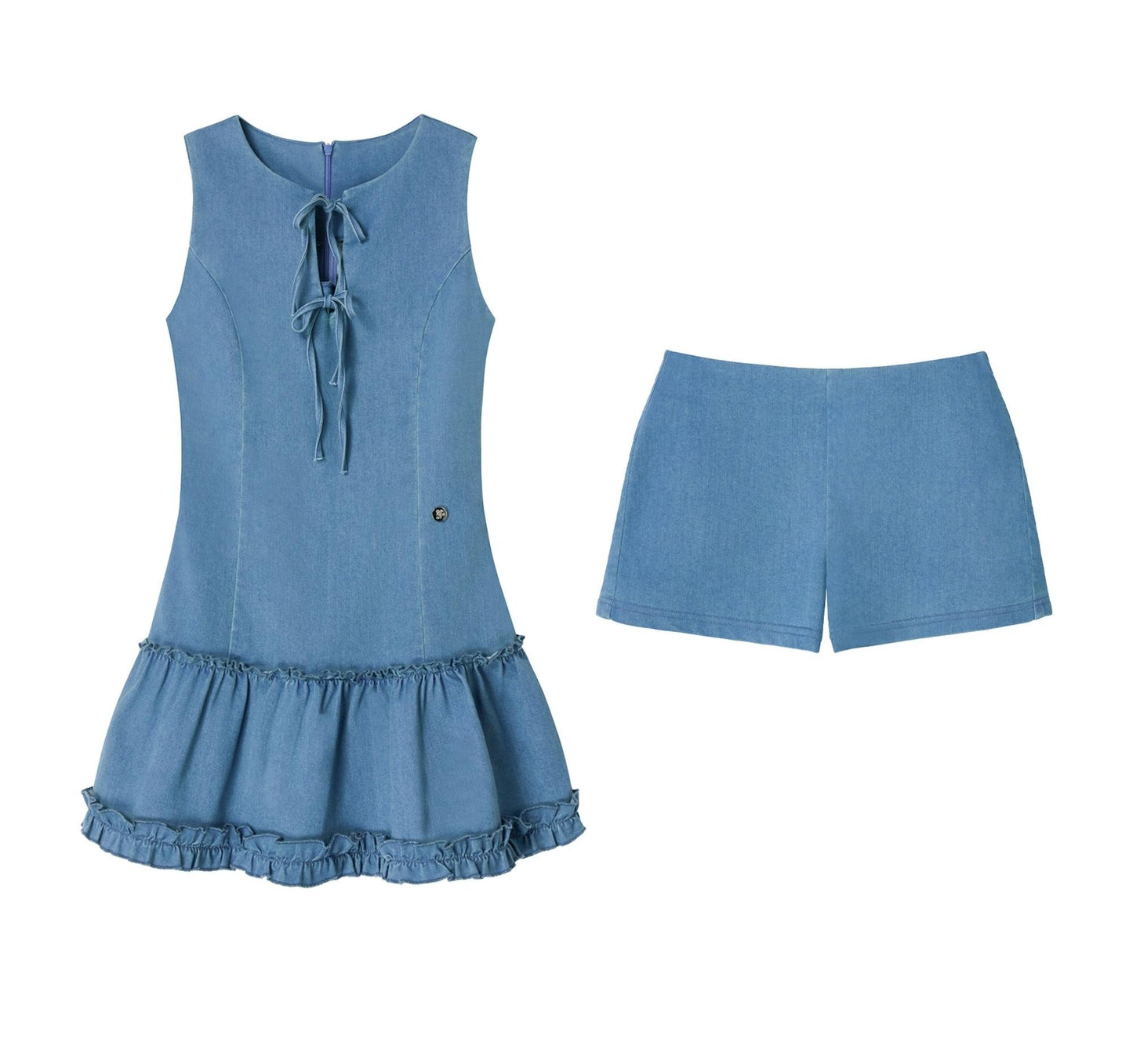 Vintage Denim Shorts Dress Set