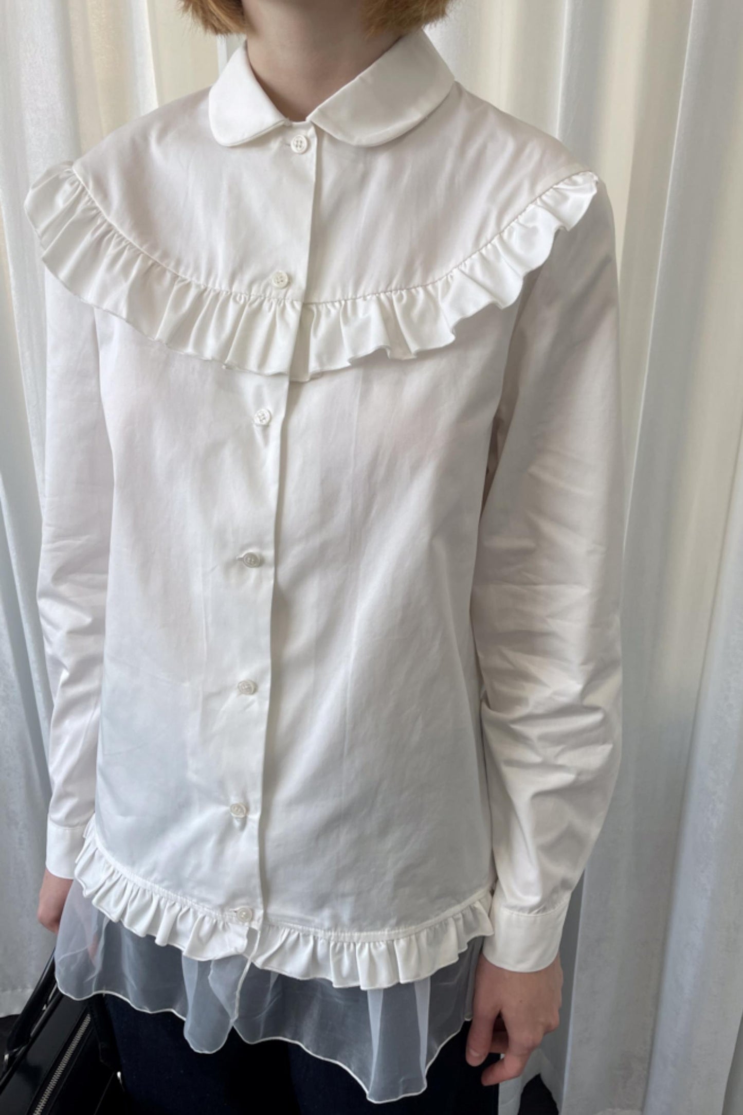 White Lace Pleated Shirt