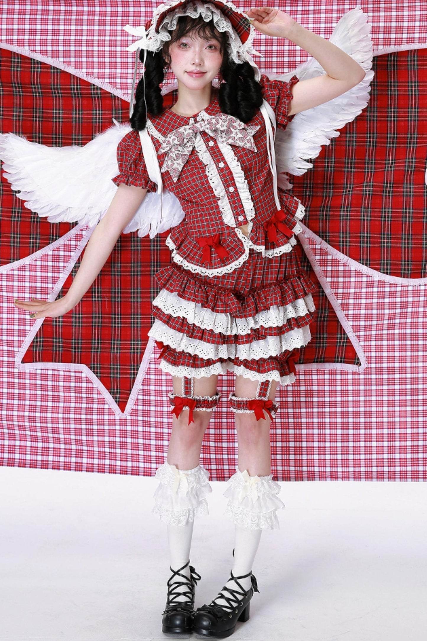 Red Gingham Showa Style Shirt