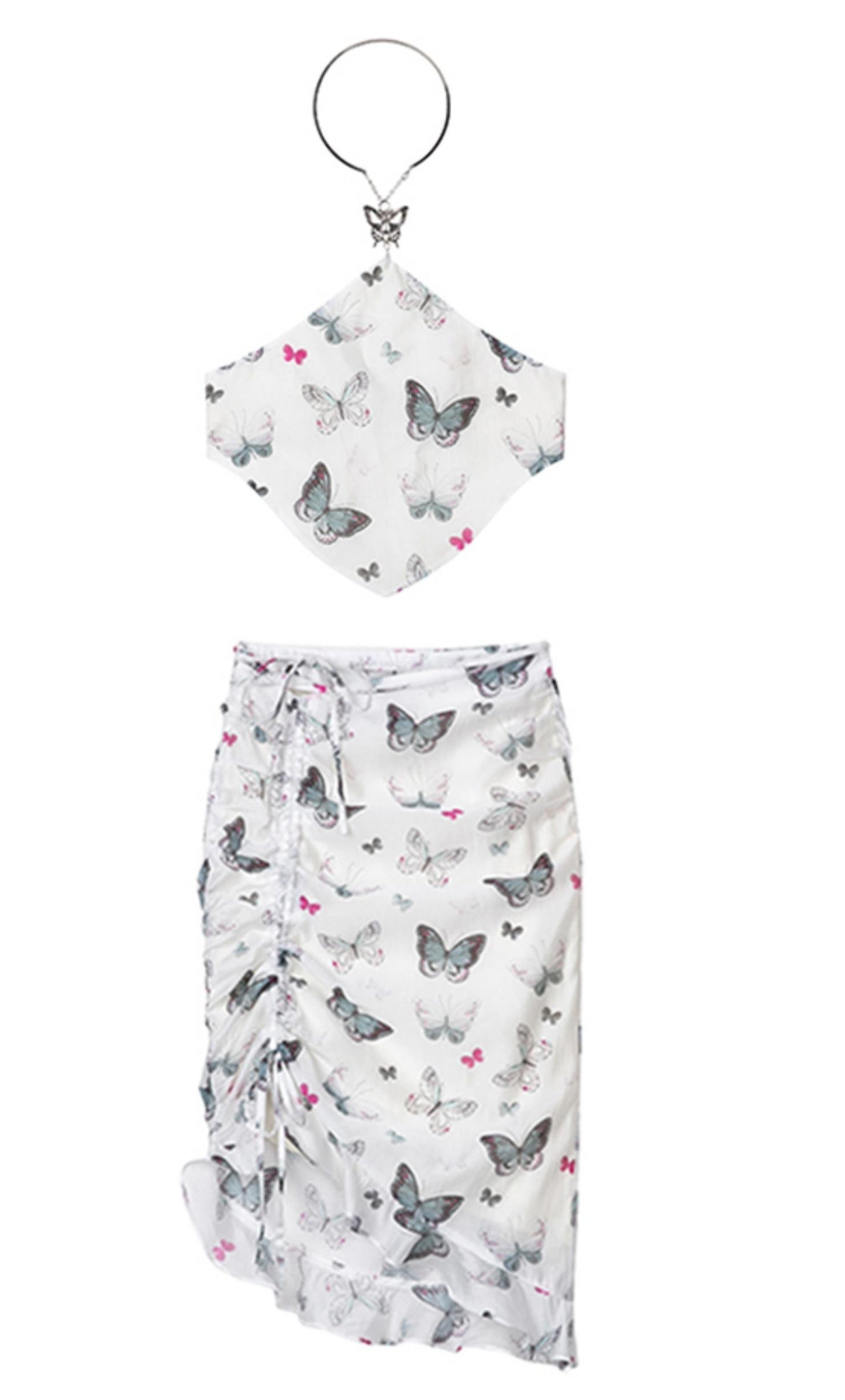 Butterfly Bloom Halter Drawstring Skirt Set-Up