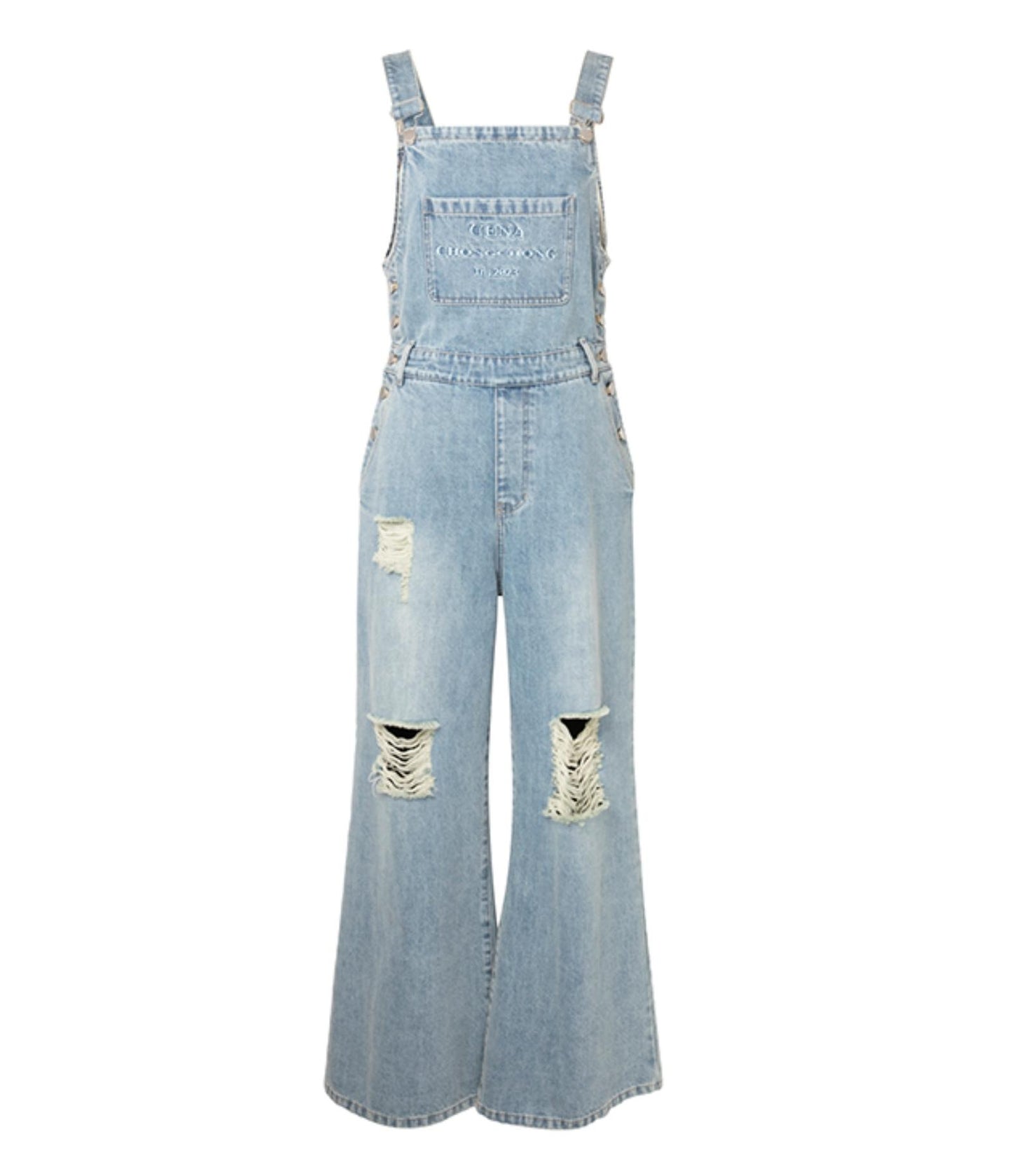 Blue Embroidered Denim Jumpsuit Pants