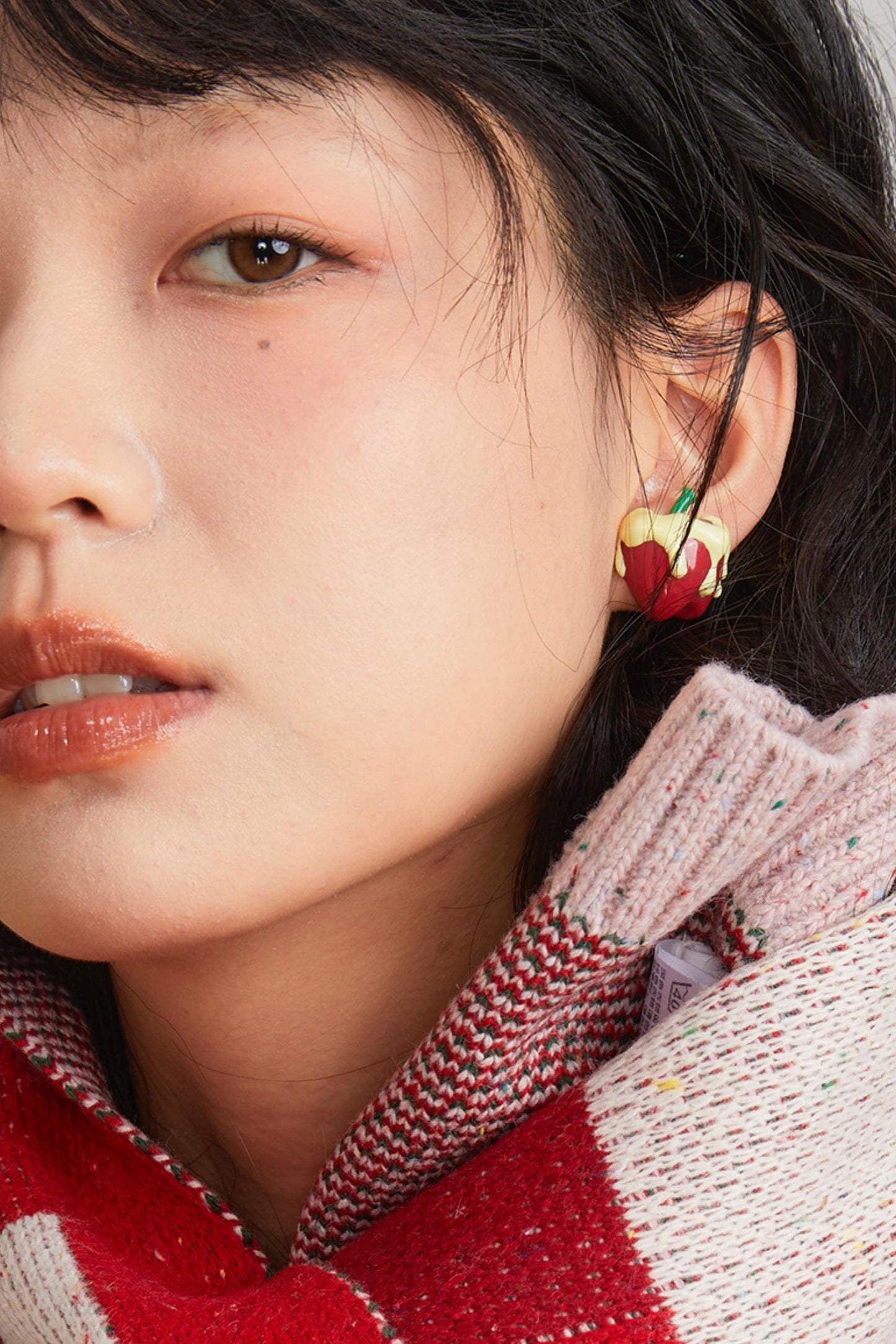 Silver Clip Apple Resin Earrings