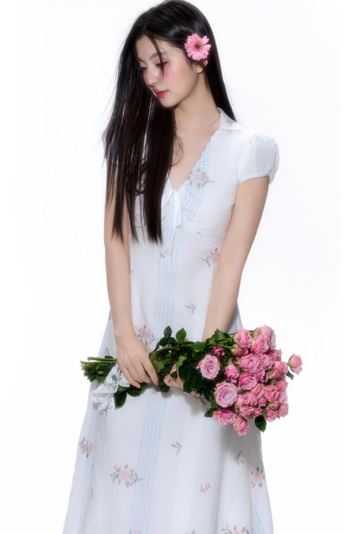 Vintage Floral V-Neck Dress