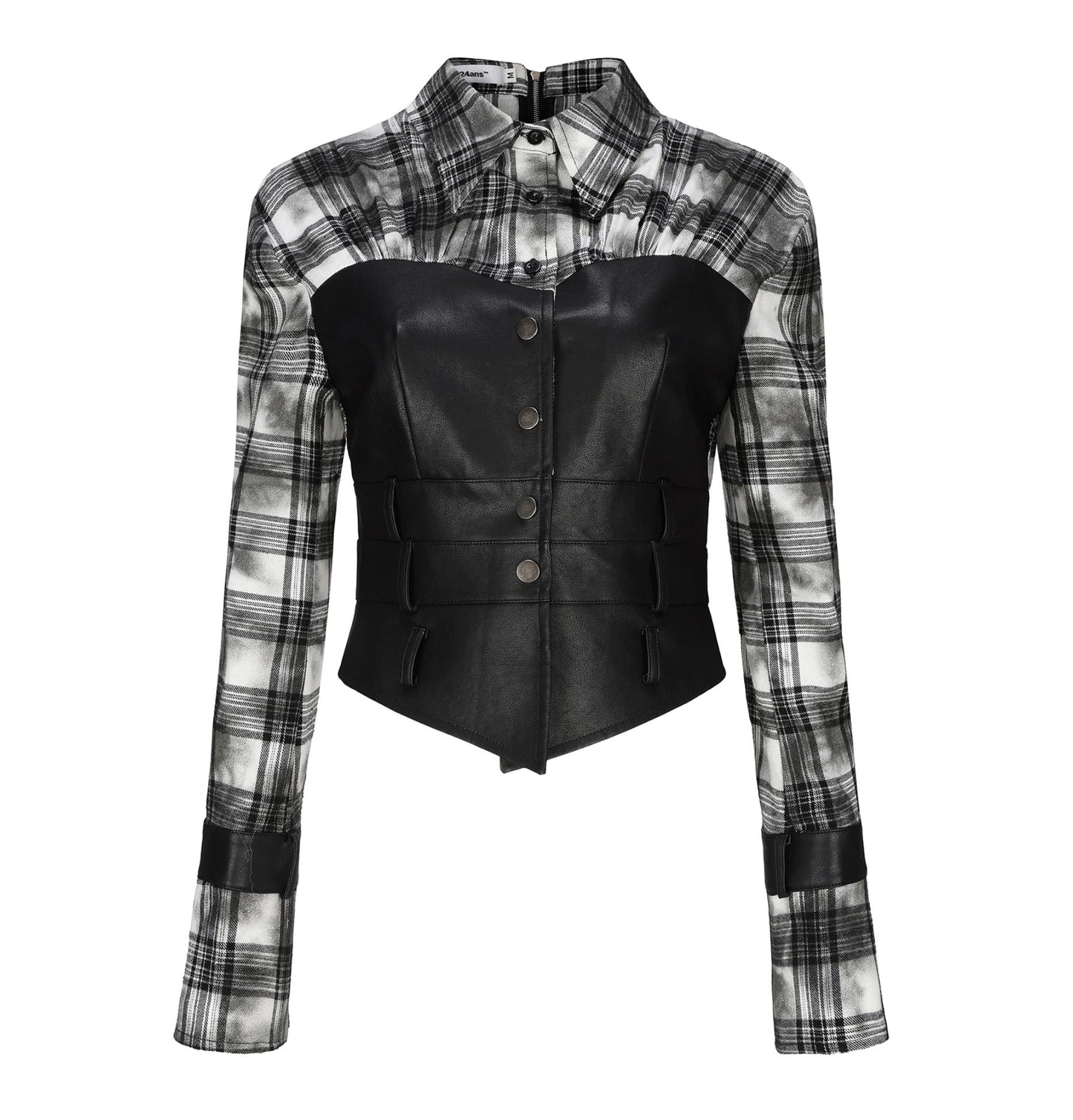 High-Waist Plaid Splice Top