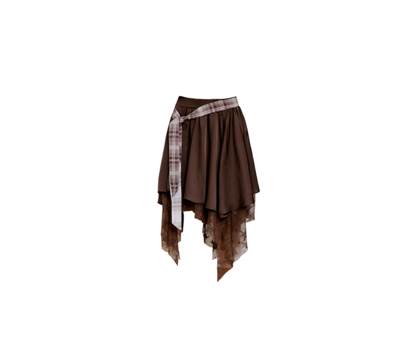 Brown Lace Asymmetrical Skirt