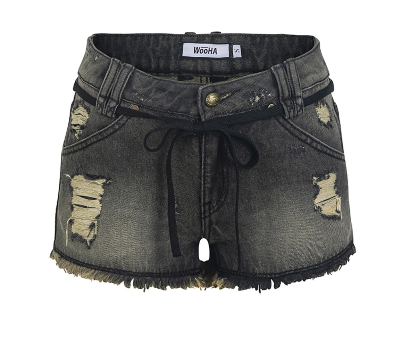 Washed Denim Tie Shorts