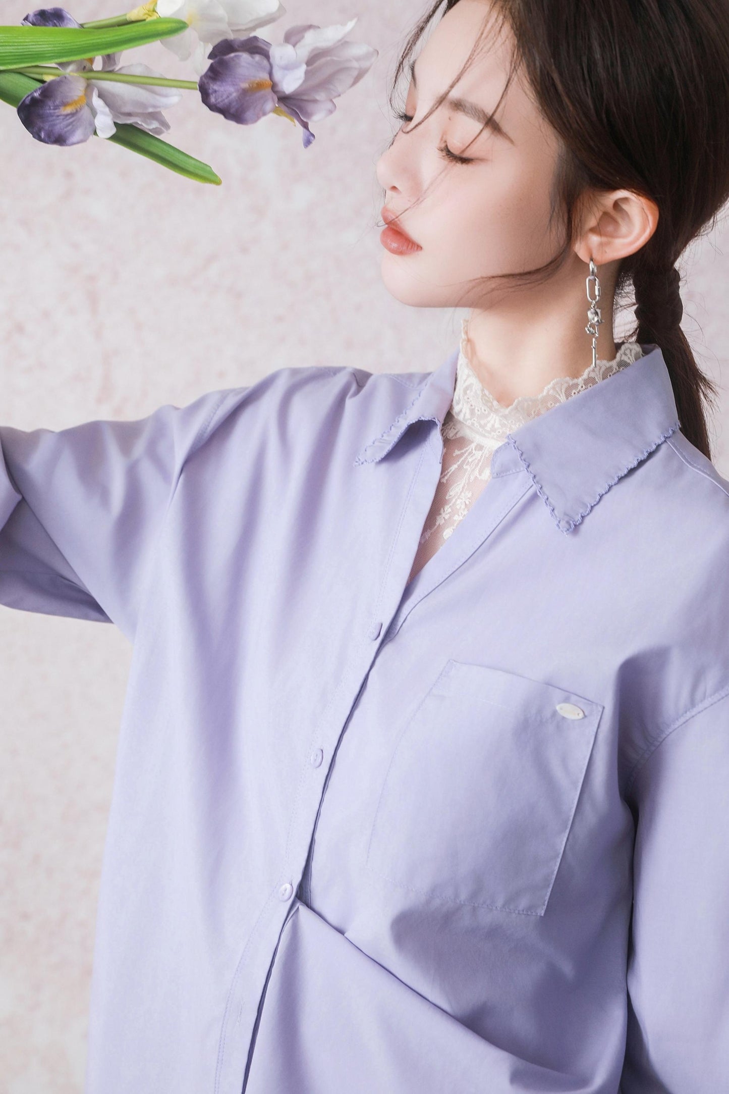 Lavender Lace Collar Shirt