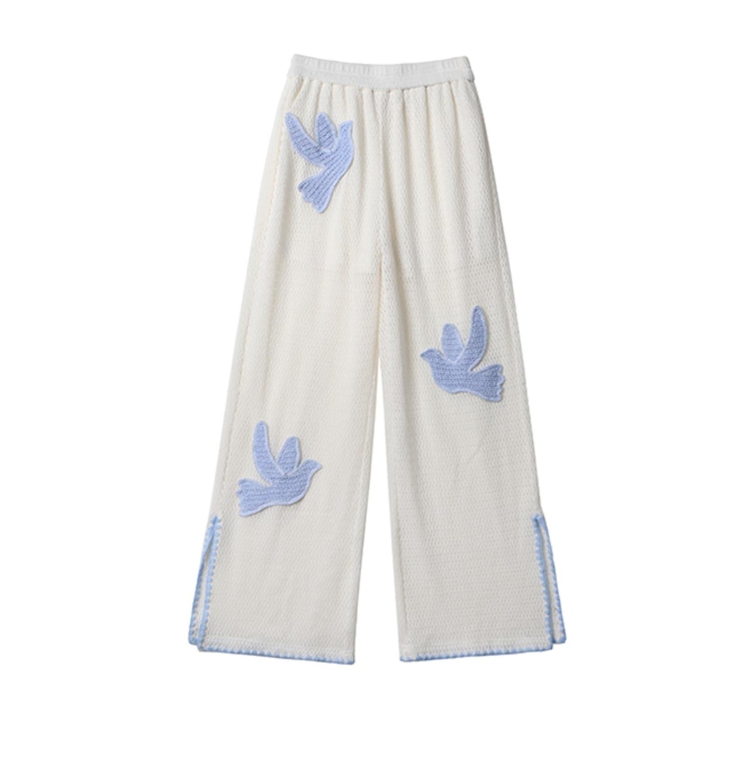 Sun Bird Embroidery Loose Knit Trousers
