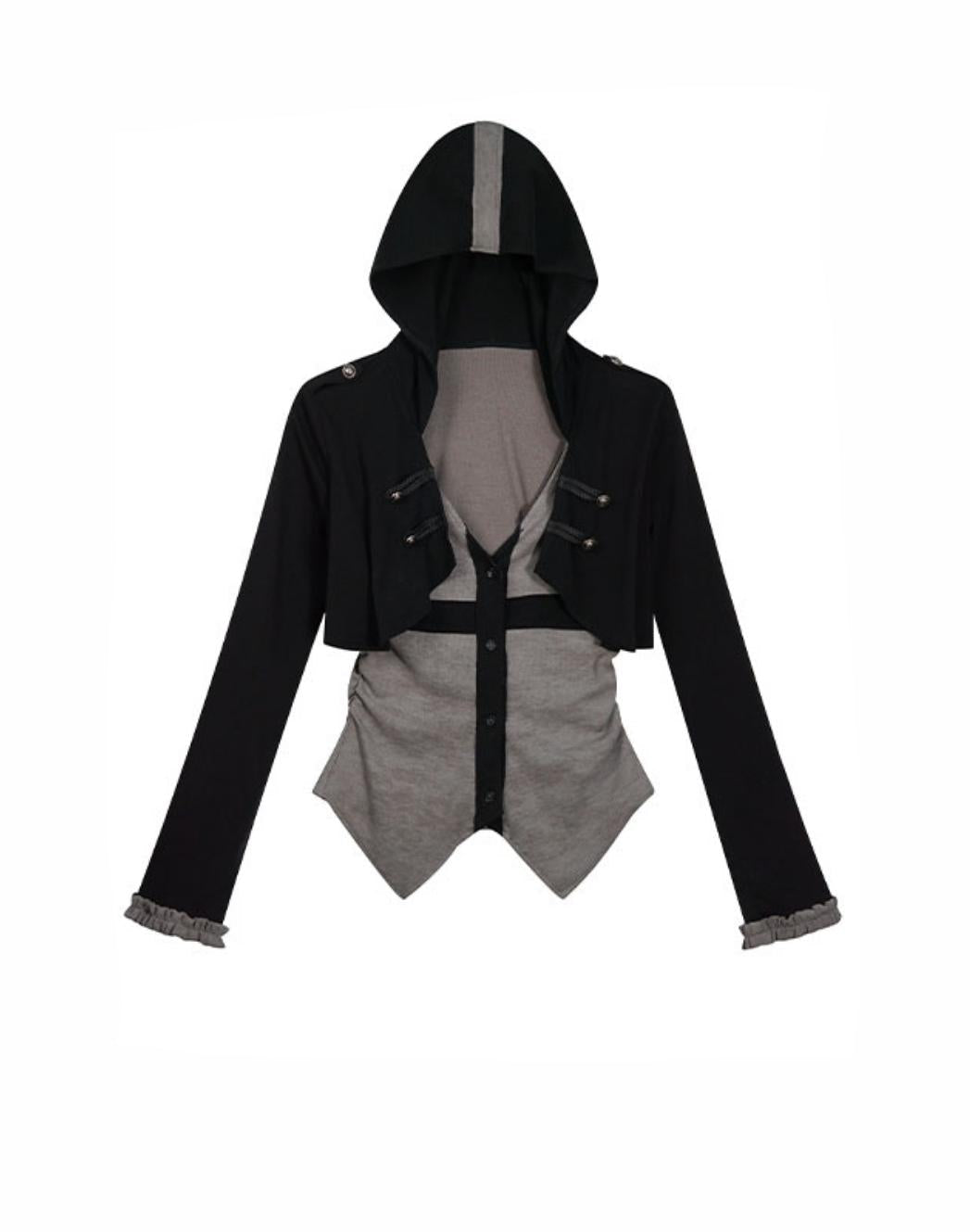 Two-Tone Long Sleeve Hooded Top