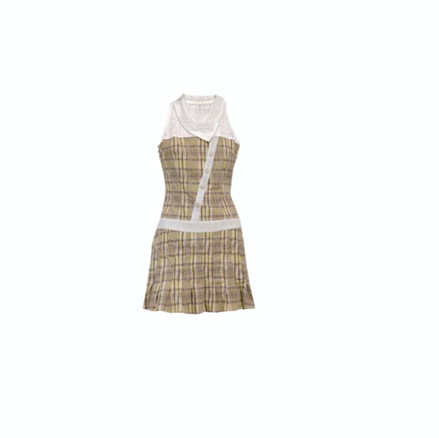 Bohemian Apricot Yellow Check Sleeveless Dress