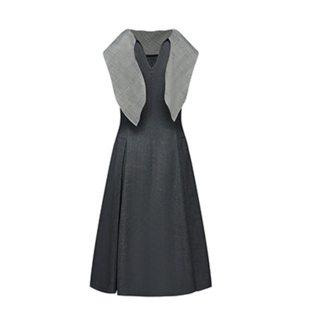 Gray Pleated Slim Fit Dress