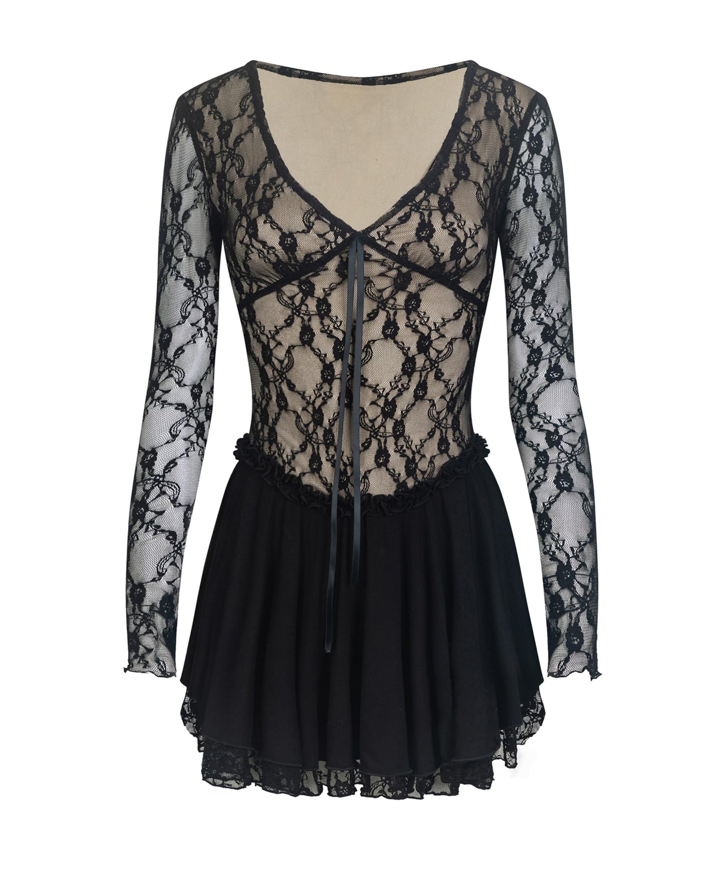 New slim V-neck pure desire black lace dress