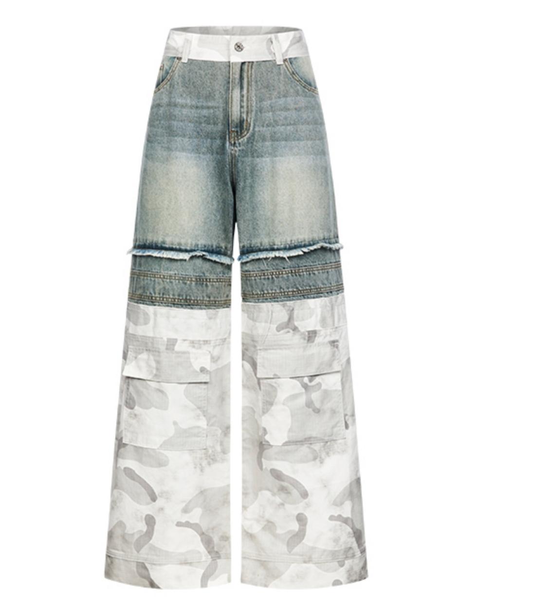 Camouflage Patchwork Denim Trousers