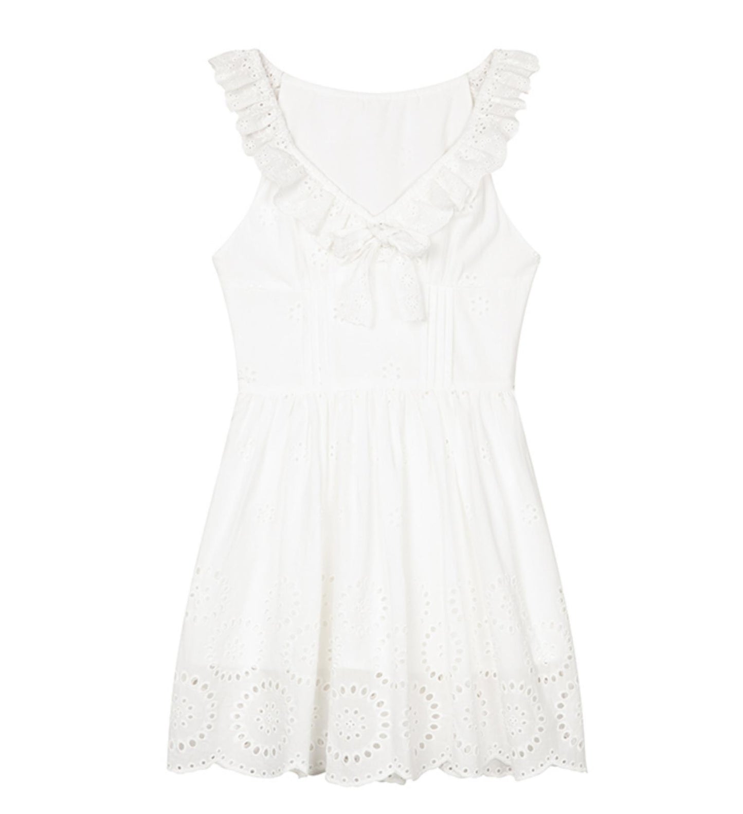 Elegance White V-Neck Ribbon Dress