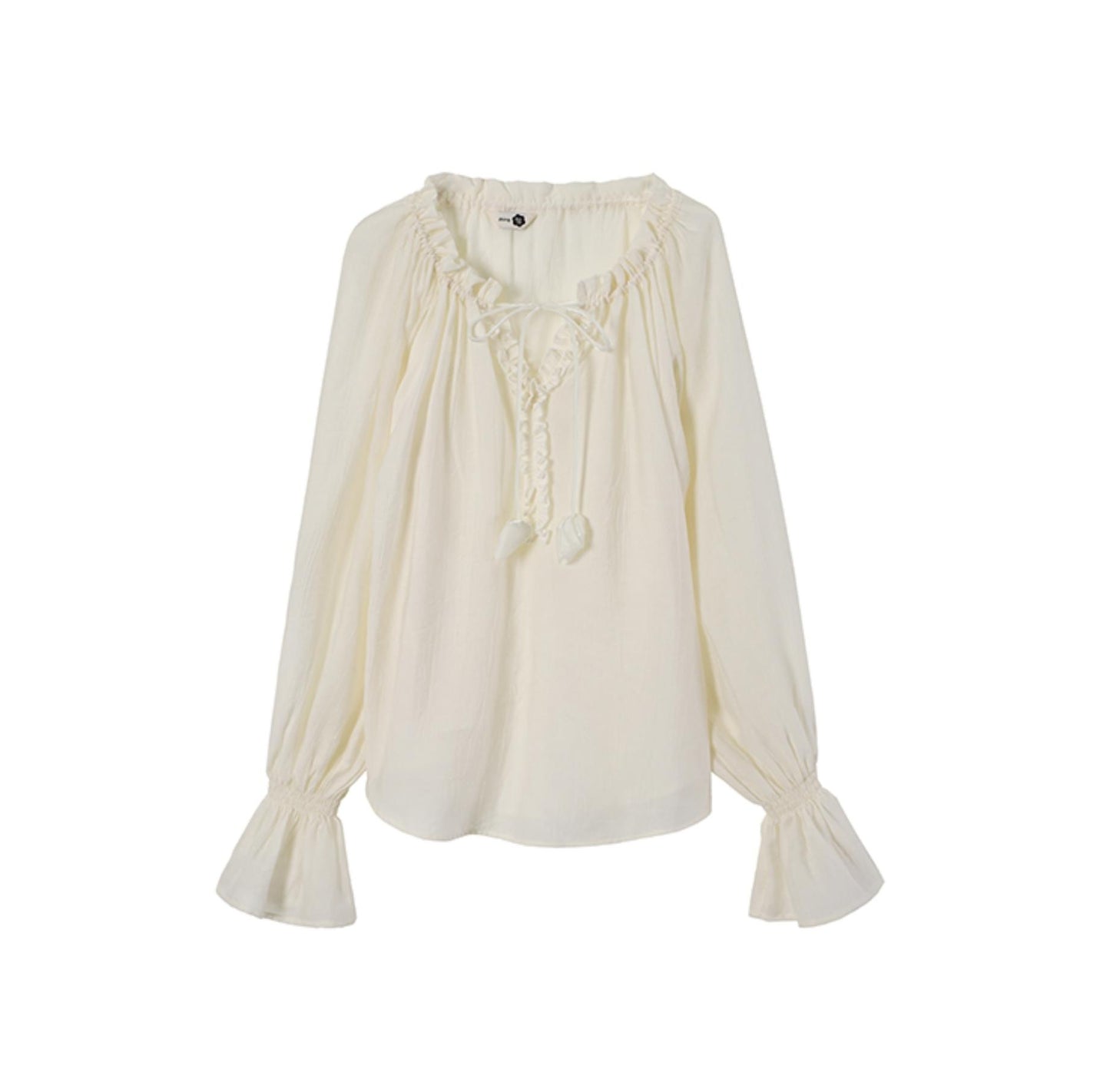 Blue Flower Fruit Ruffle V-Neck Shirt