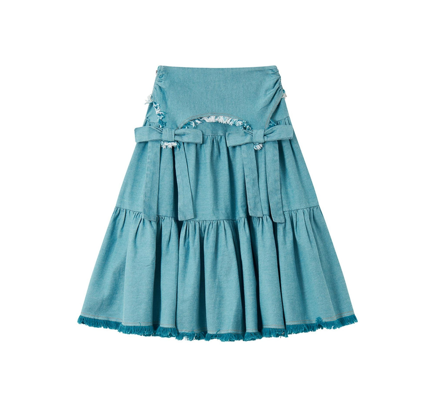 Blue Bow Tassel Denim Skirt