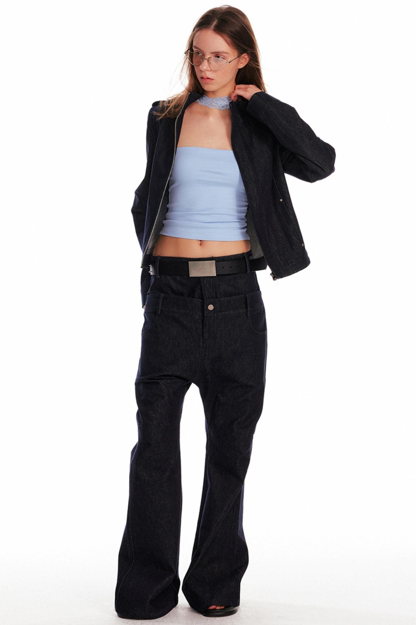 Double Waist Denim Drop Crotch Pants