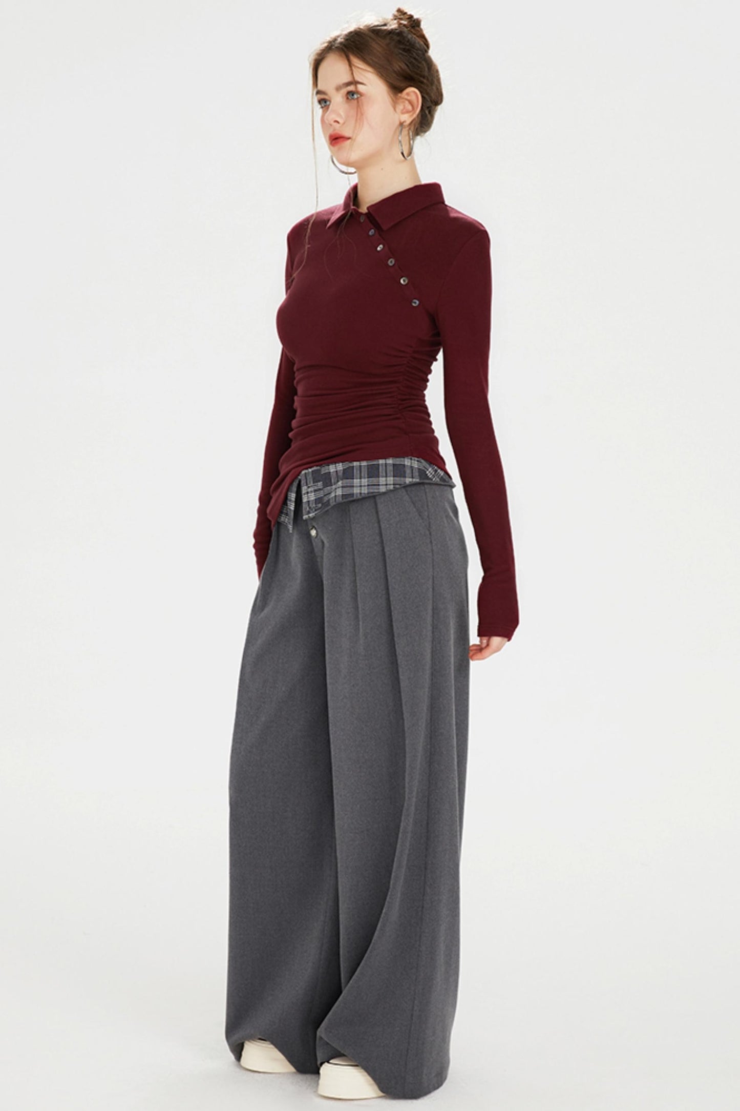 Flap-Waist Wide-Leg Trousers