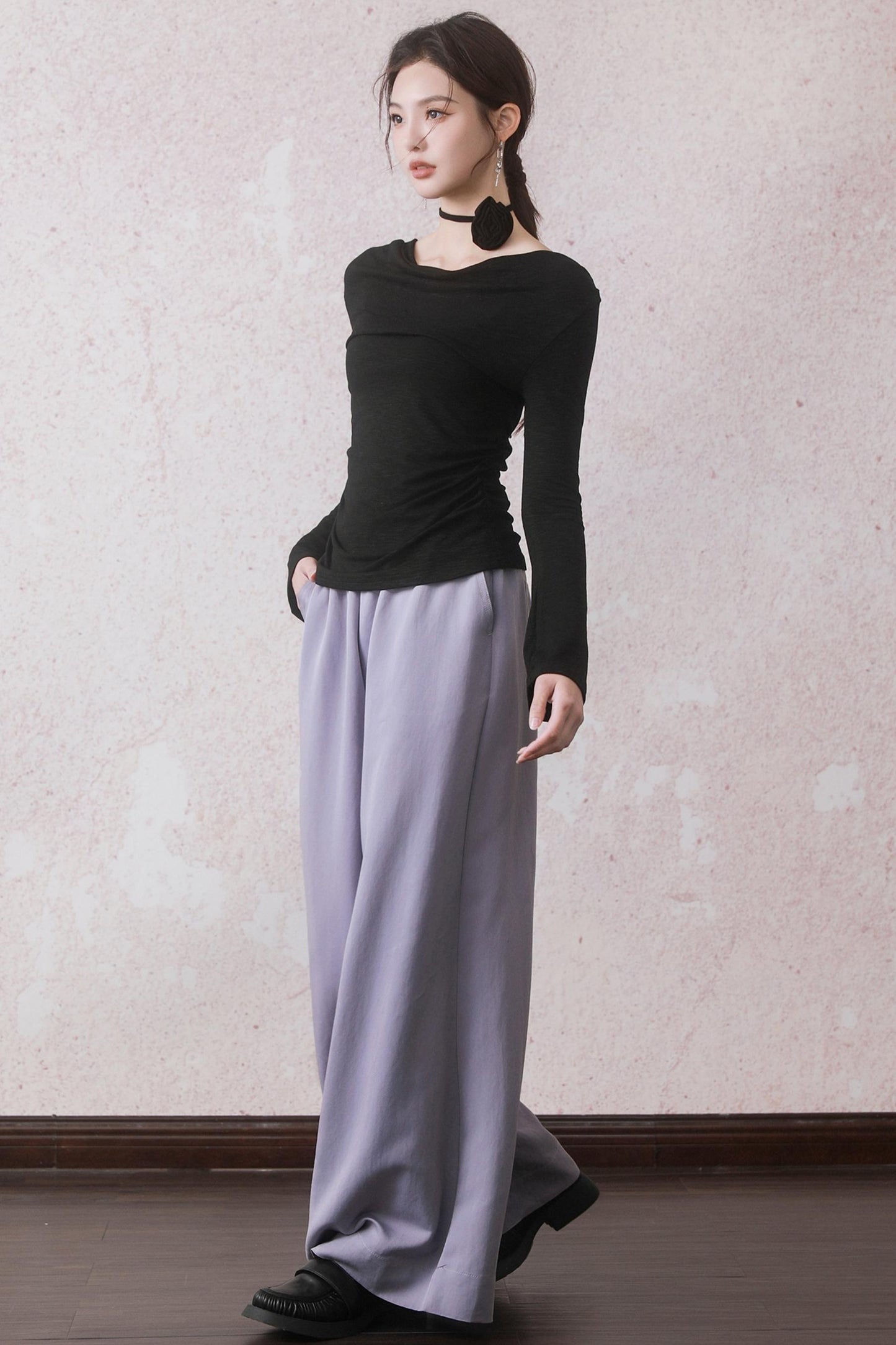 Lilac Elastic Waist Pants