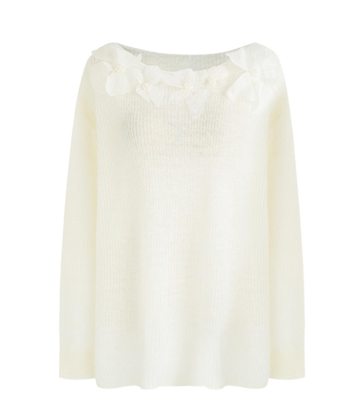 Blumenbestickter Strickpullover