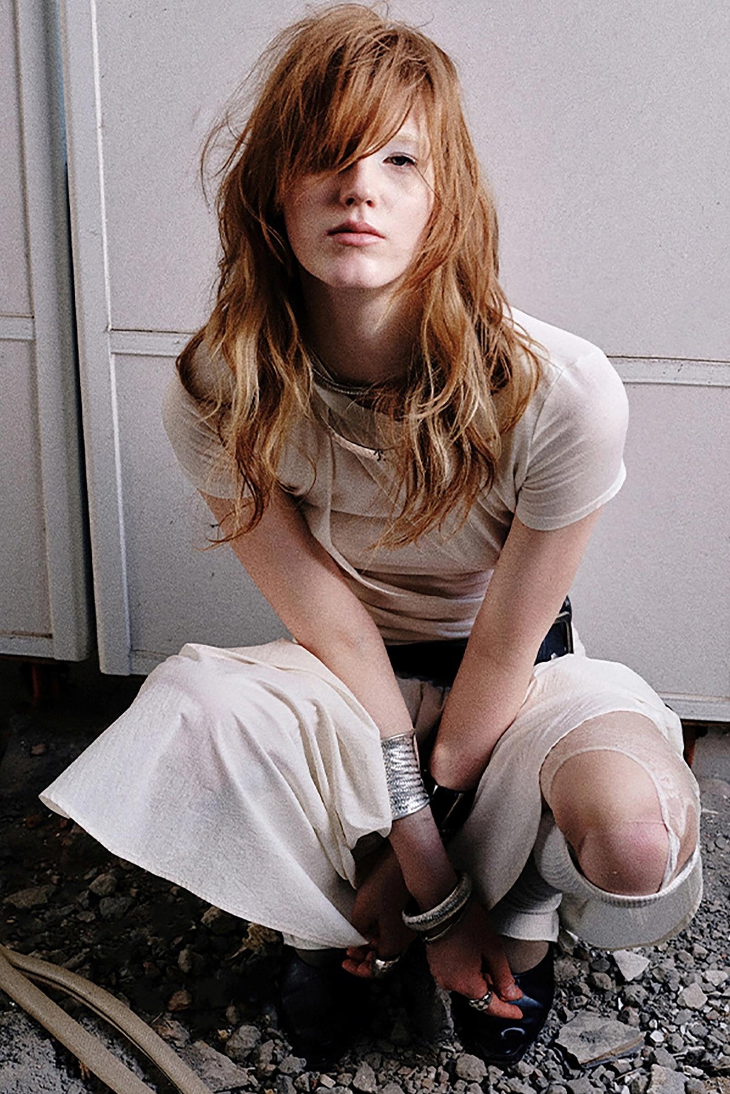 Irregularly Pleated Wool Stacked Top