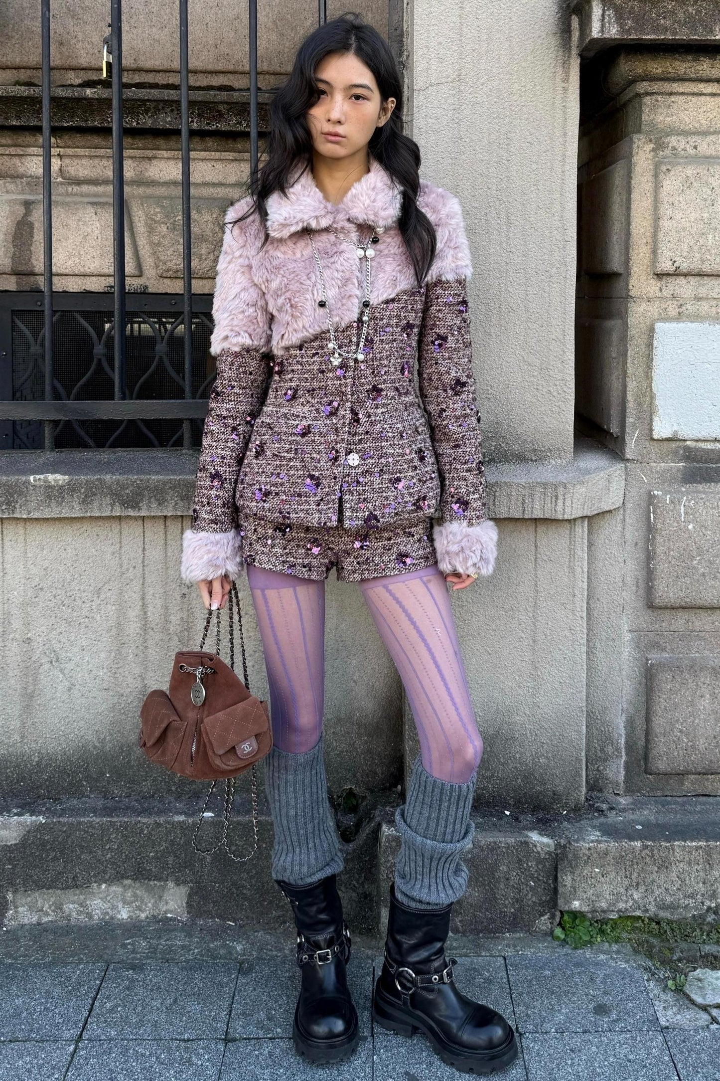 Sequin Tweed Mini Shorts