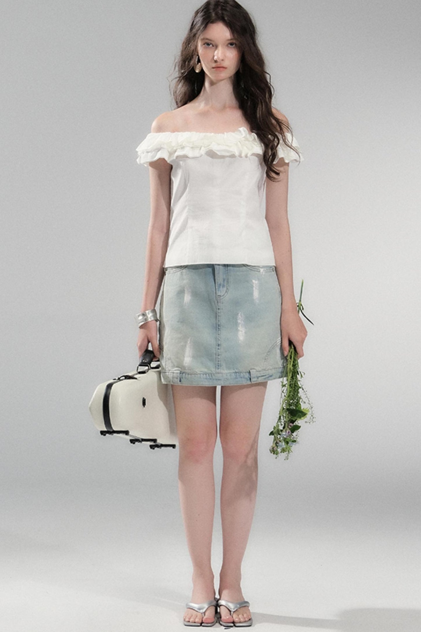 Hand-Painted Light Blue Denim Skirt