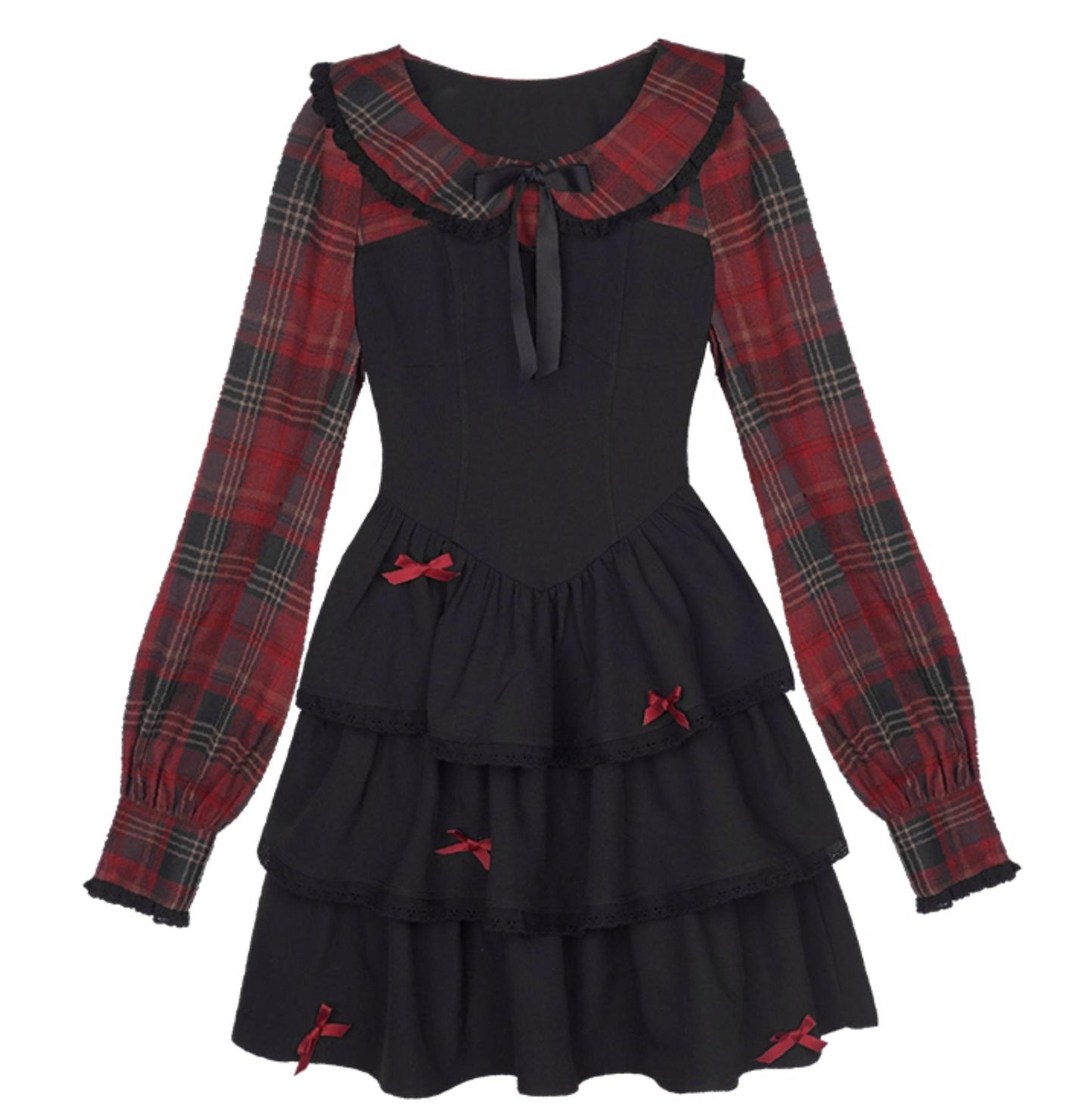 Rot Schwarz Gitter Zweiteiliges Kleid