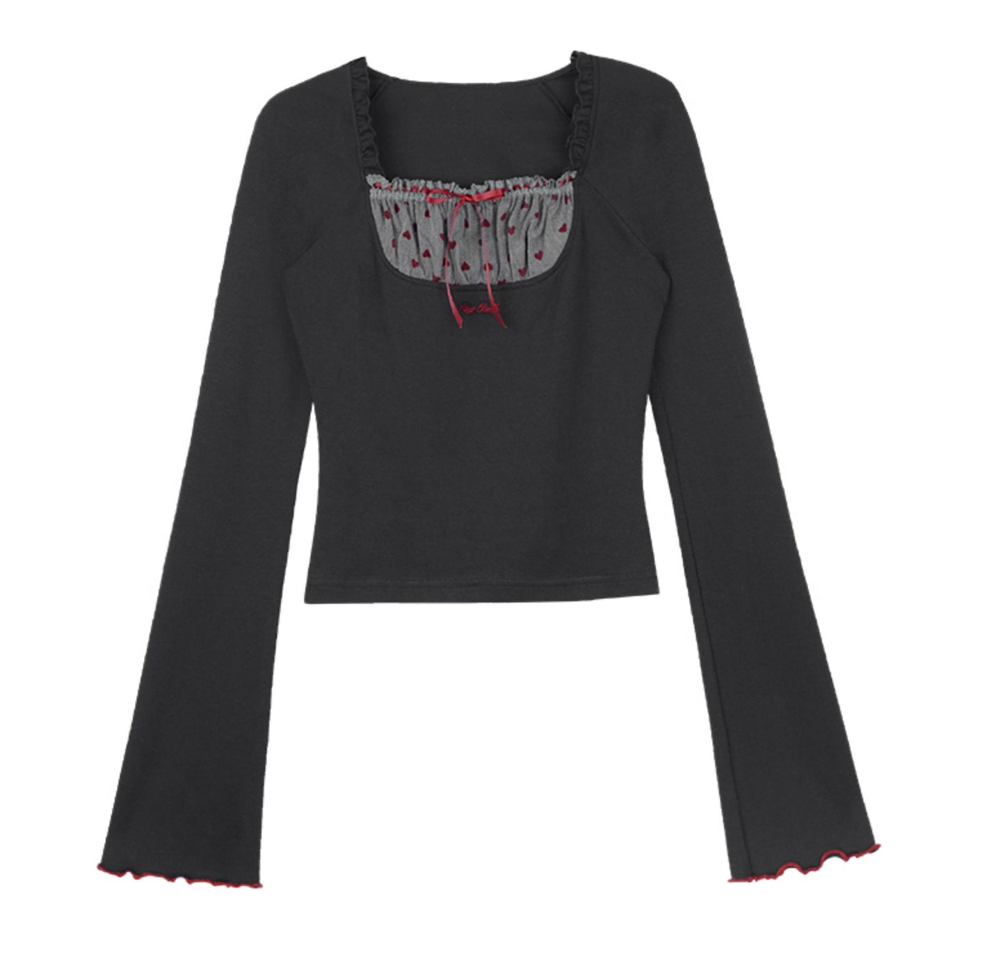 Herz-Muster gesticktes rotes T-Shirt