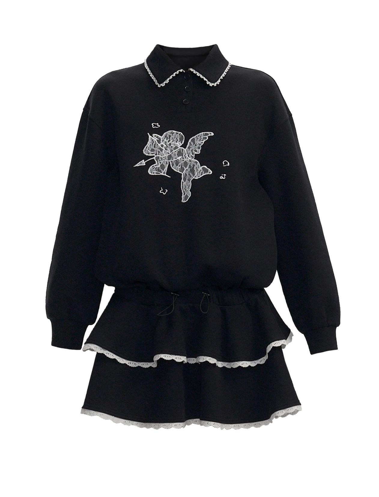 스위트 레이스 스웨트셔츠 드레스 스커트