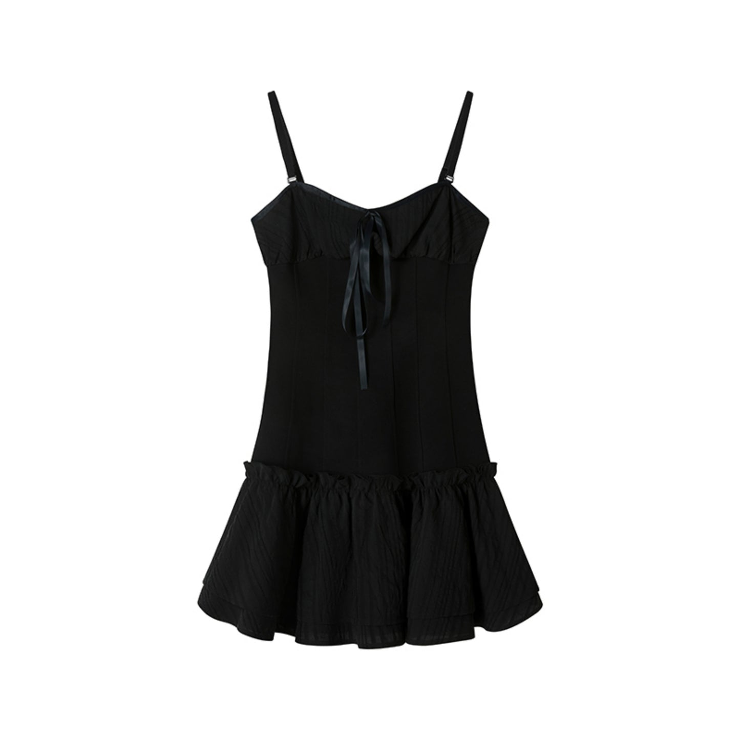 Black Bow-Detail Layered Camisole Dress