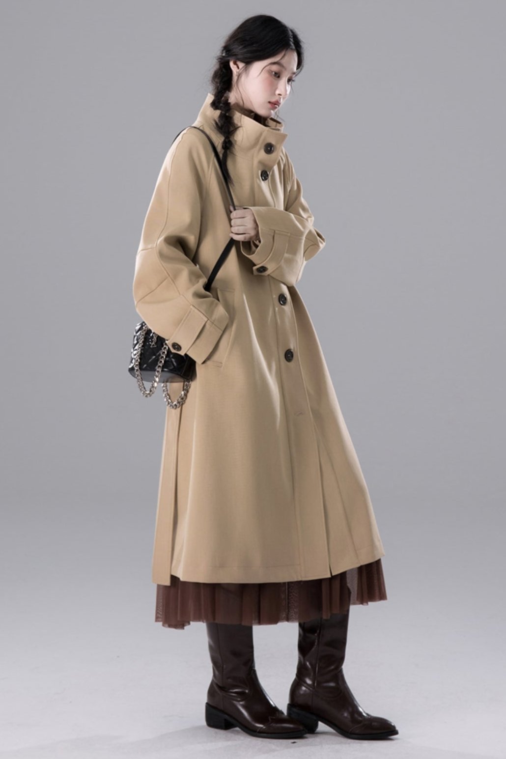Flieder Khaki Schornstein Hals Trenchcoat