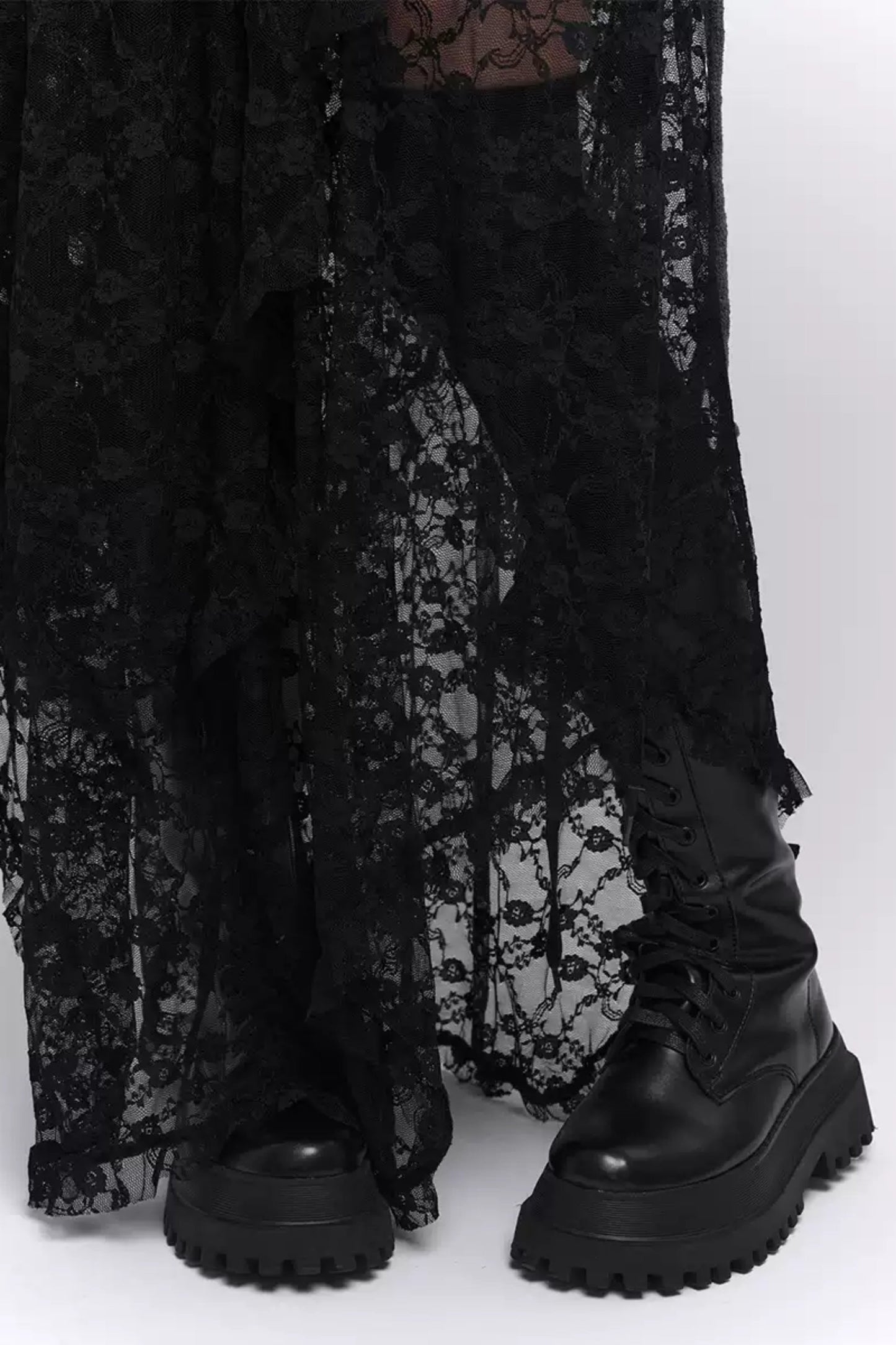 초가을 게으른 스타일 블랙 레이스 스커트