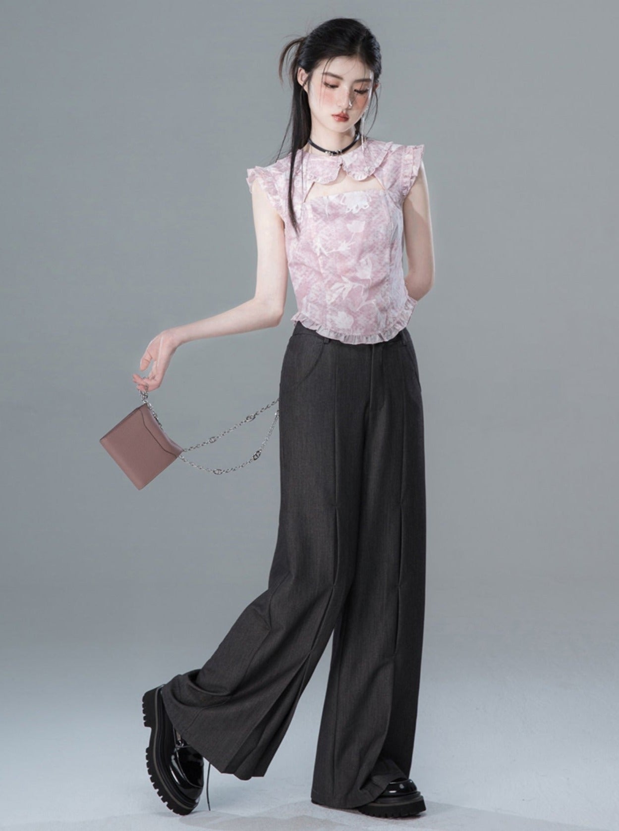 Kragenbedruckte Chiffonbluse