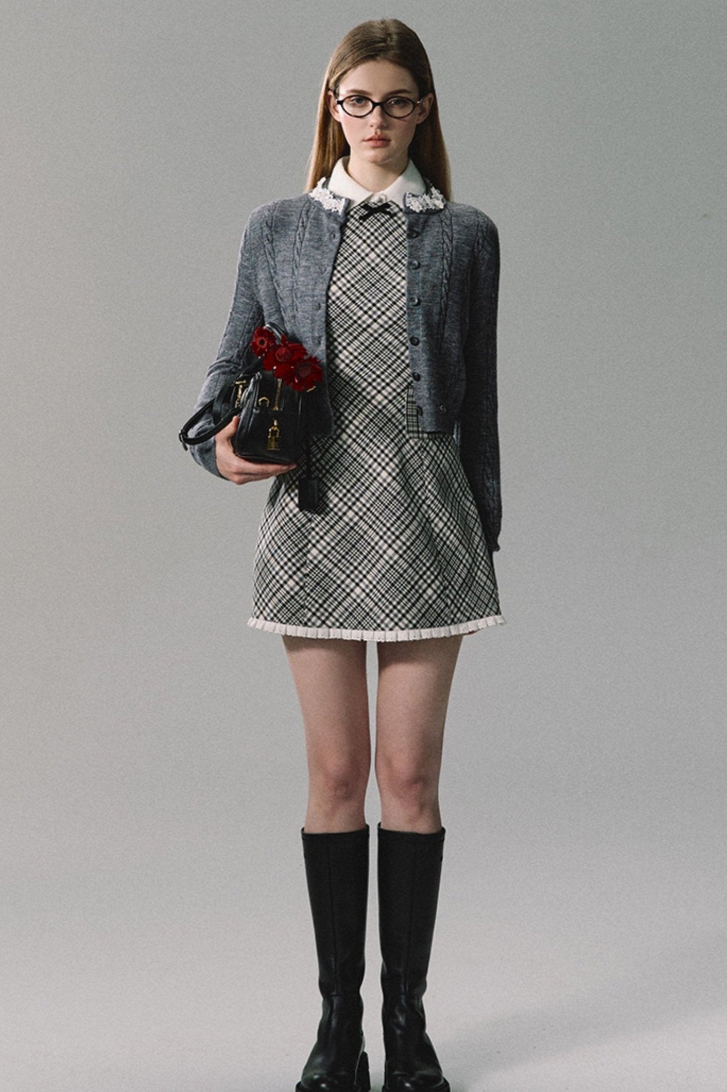 Perlen-Spitzen-Zweifarbiger Strickmantel