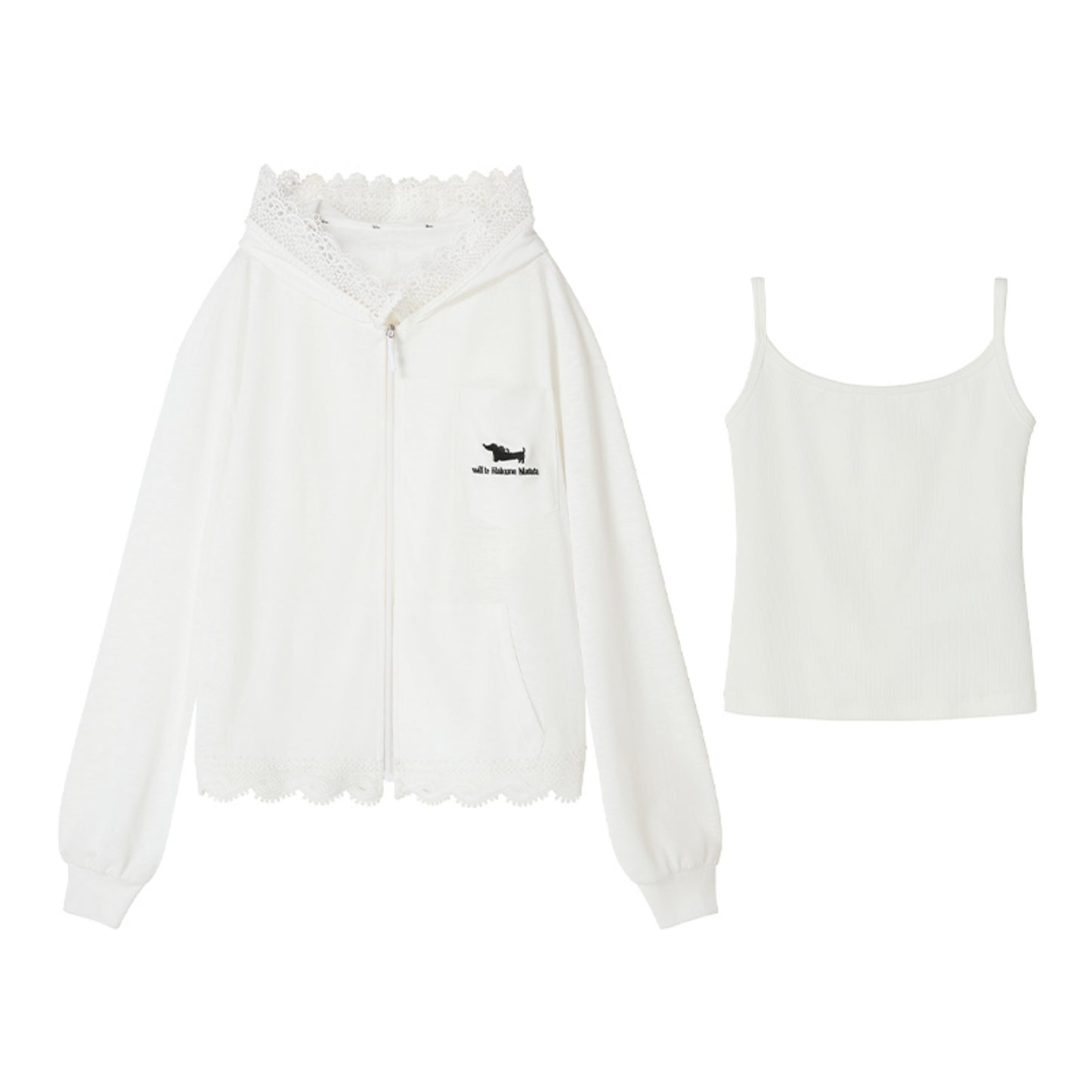 Lace-Trimmed Hooded Cardigan Set