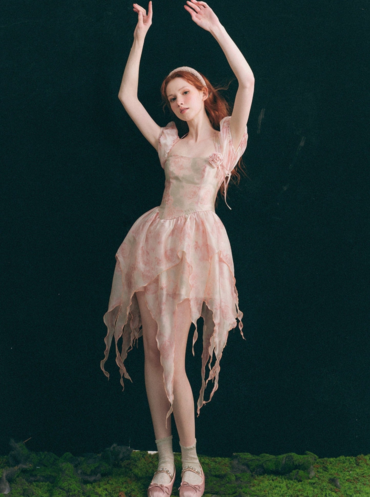 Litschi Lotus Floral Französisches Kleid