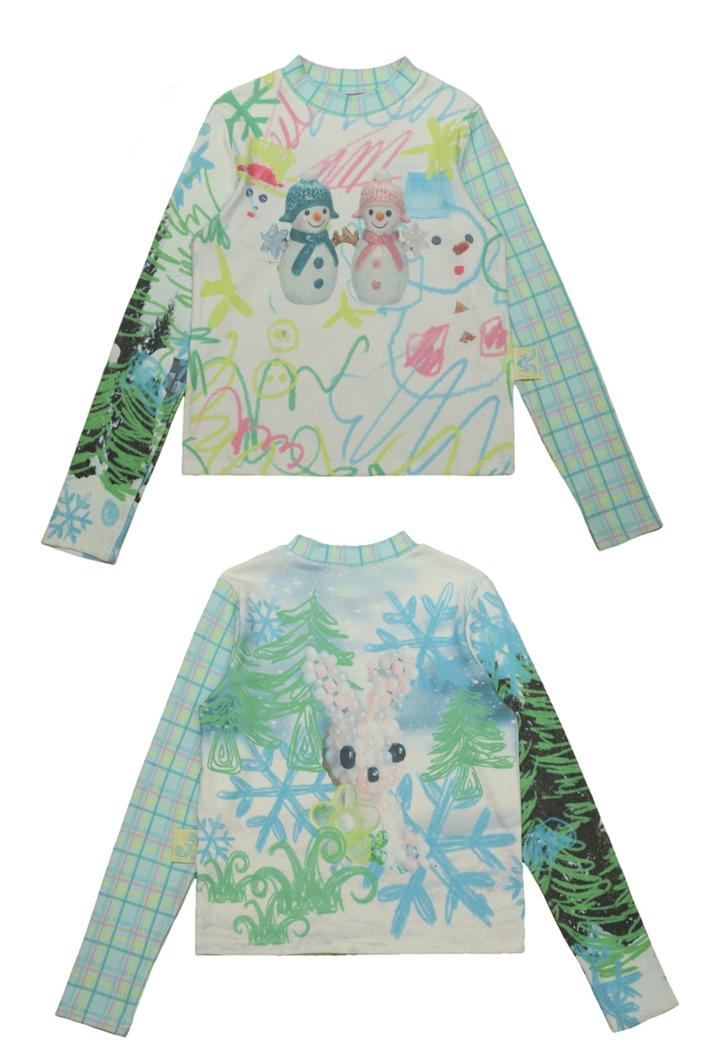 눈사람 프린트 와플 베이스 탑