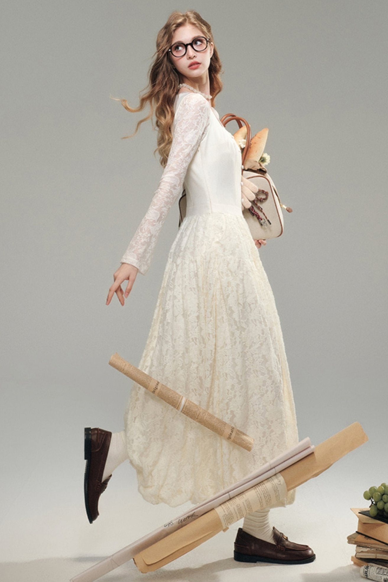 Samtspitzen Französisches Maxi-Kleid