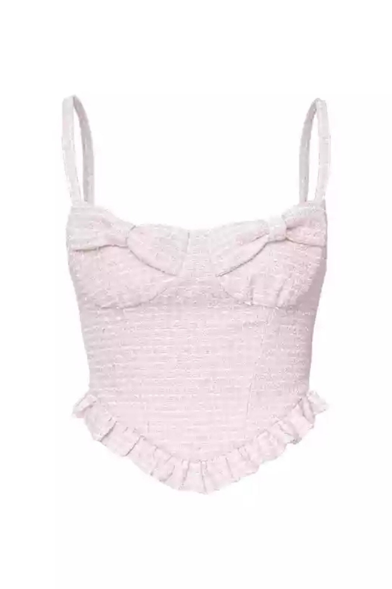 파우더 블루 트위드 러플 코르셋 탑